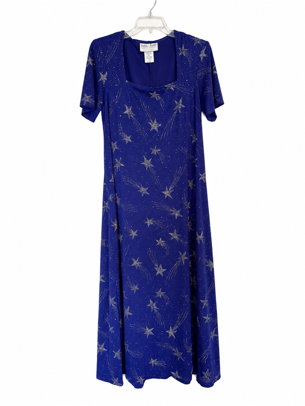 Vintage 90s Delta Burke 16W Purple Celestial Star Glitter Maxi Dress Y2K Witchy